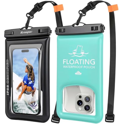 Waterproof Phone Pouch Floating 2 Pack, IP68 Waterproof Phone Case with Lanyard for iPhone 17 16 15 Pro Max, Galaxy S26 Ultra, Touch Screen, Cell Phone Dry Bag for Beach Cruise Essentials, Up to 8.5" - color: Black + Green