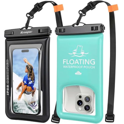 Waterproof Phone Pouch Floating 2 Pack, IP68 Waterproof Phone Case with Lanyard for iPhone 17 16 15 Pro Max, Galaxy S26 Ultra, Touch Screen, Cell Phone Dry Bag for Beach Cruise Essentials, Up to 8.5" - color: Black + Green