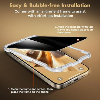 UNBREAKcable Privacy Screen Protector for iPhone 15 Pro Max, Full Coverage Shatterproof Tempered Glass[True 28°Anti Spy][9H Hardness][Easy Installation Frame]2-Pack Private Screen for iPhone 15 ProMax - size: iPhone 15 Pro Max