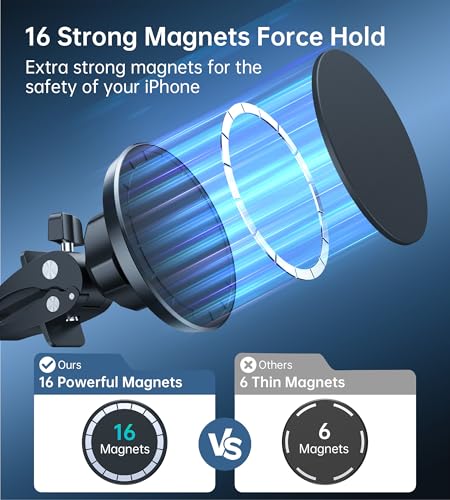 Magnetic Car Mount Phone Holder - Mag Safe Air Vent Phone Mount for Car Compatible with iPhone 15 14 13 12 Pro Max Mini Plus, 360° Adjustable Mag Safe Car Mount Phone Holder for All Phone