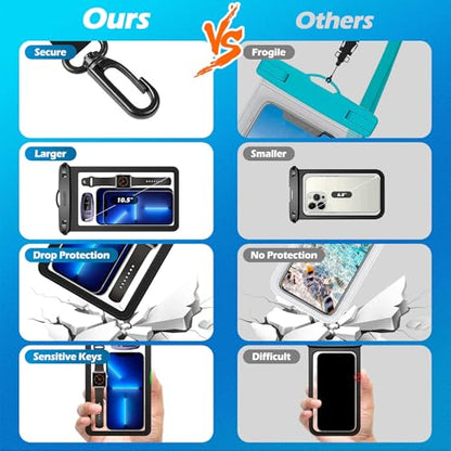 4 Pack 10.5“ Large Waterproof Phone Pouch - Underwater Clear Cell Holder - Universal Water Proof Dry Bag with Neck Lanyard for iPhone 16 Pro Max Samsung Galaxy with Heavy Case for Beach Swimming Pool - color: 4 Green
