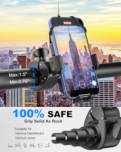Shockproof Bike Phone Holder for Stroller, Motorcycle, Baby Stroller, Shopping Cart, Scooter, Ebike, Bicycle, Handlebar Cell Phone Mount Clamp for iPhone 17 16 15, All 4-7” Devices