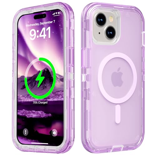 Follaroma Magnetic for iPhone 15 Plus Case, Heavy Duty Phone Cases, Purple | Compatible with MagSafe, Heavy Duty Shock proof Protection, Military-Grade Anti-Drop, Dual Layer Transparent Protective Cover - color: Purple, size: iPhone 15 Plus 6.7''