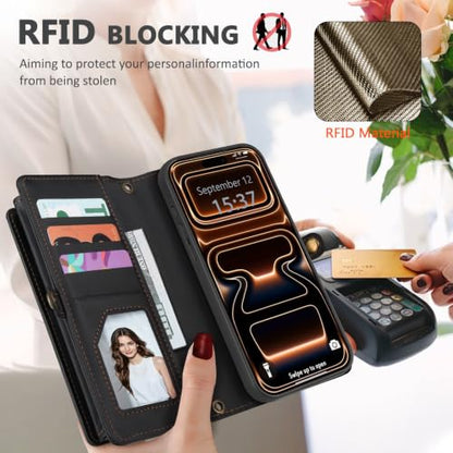for iPhone 17 Pro Wallet Case, Detachable Magnetic Phone Case,Faux Leather Strap Wallet,with RFID Blocking，Zipper Card Holder，Shoulder Straps (Black) - color: Black, size: iPhone 17 Pro