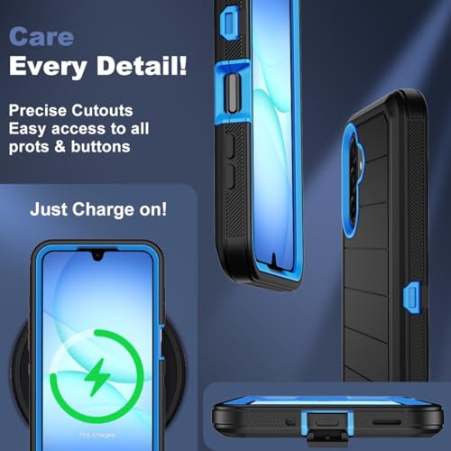 for Samsung Galaxy A17 5G Case, Military-Grade Drop Protection 3-Layer Rugged Shell with Screen Protector, Full-Body Non-Slip Shockproof Heavy Duty Protective Bumper Phone Cover (Black Blue) - color: Black Blue