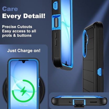 for Samsung Galaxy A17 5G Case, Military-Grade Drop Protection 3-Layer Rugged Shell with Screen Protector, Full-Body Non-Slip Shockproof Heavy Duty Protective Bumper Phone Cover (Black Blue) - color: Black Blue