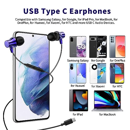 COOYA USB C Headphones Wired Earbuds for iPhone 18 Pro Max 17 16 15 Blue - color: DarkBlue