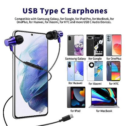 COOYA USB C Headphones Wired Earbuds for iPhone 18 Pro Max 17 16 15 Blue - color: DarkBlue