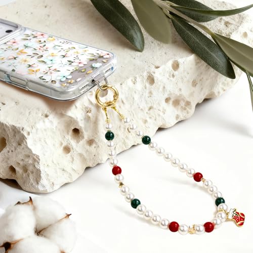 pcgaga Pearl Beaded Phone Charm, Phone Wrist Strap, Handmade Bracelet Straps, Anti-Lost Lanyard Wrist Chain for Airpods Women Girls Gift - color: Stocking