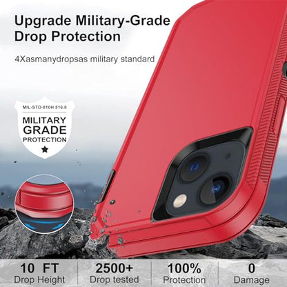 for iPhone 13 Case with 2 Screen Protector,Shockproof Drop Protection Full Body Heavy Duty 3 Layer Military Rugged Durable Phone Cover for Apple iPhone 13 6.1" (Red Black) - color: Red Black