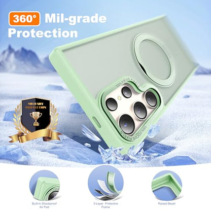 Compatible with Samsung Galaxy S24 Ultra Case with 360Rotatable Magnetic Ring Stand Compatible with Mag-Safe Military Protection Matte Translucent Phone Cases for S24 Ultra 6.8",Green - color: Green, size: Samsung Galaxy S24 Ultra