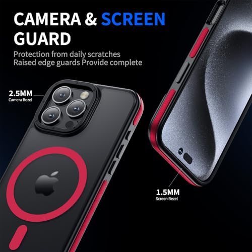 Strong Magnetic case for iPhone 16 Pro [10Ft Military-Grade Protection] Compatible with fit MagSafe Shockproof Slim Thin Cover 6.3 inch 16 Pro Phone case, Red Bumper - color: A6-Red Bumper, size: iPhone 16 Pro(6.3")