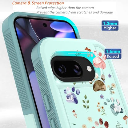 for Google Pixel 9a Case 2025: (Dog Paw/Garden) | Cute Flowers Floral Design, for Girls Women, Slim Soft TPU Bumper, Shockproof Silicone Cell Phone Cover - color: Dog Paw/Garden