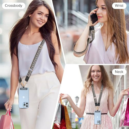 MoKo Universal Phone Lanyard, Braided Adjustable Cell Phone Crossbody Strap Detachable Women & Men Cellphone Lanyards Around The Neck with Patches for iPhone, Most Smartphones, Black & Gray - color: Black & Gray
