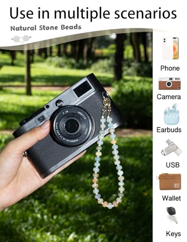CH.yishi Beaded Phone Charm Wrist Strap with Tether Tab,Camera Lanyard - color: Amazonite