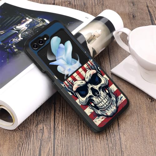 for Samsung Galaxy Z Flip 5 Case, Heavy Duty Dual Layer Hybrid Military Grade Shockproof Drop Folding Protective Cover for Samsung Galaxy Z Flip 5 5G 2023, American Flag Skull - color: American Flag Skull