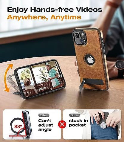 WTCASE Magnetic for iPhone 15 Leather Case,Built-in Invisible Stand [Compatible with Magsafe] Protective Slim Kickstand Phone Cover Compatible with iPhone 15 (2023) 6.1" (Brown) - color: Brown, size: iPhone 15 - 6.1"