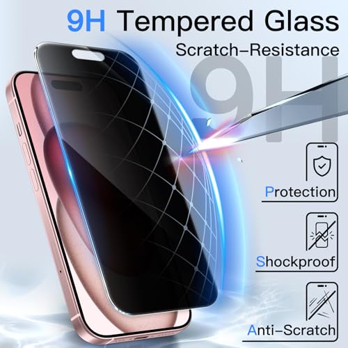 JETech 360° Privacy Screen Protector for iPhone 15, 2-Pack - size: iPhone 15
