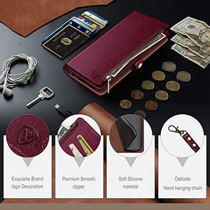 XcaseBar compatible with ‌iPhone 16e 6.1"/17e 6.1" Wallet case with Zipper Credit Card Holder【RFID Blocking】,Flip Folio Book PU Leather Phone case Shockproof Cover Women Men for Apple16e case Wine Red - color: Wine Red