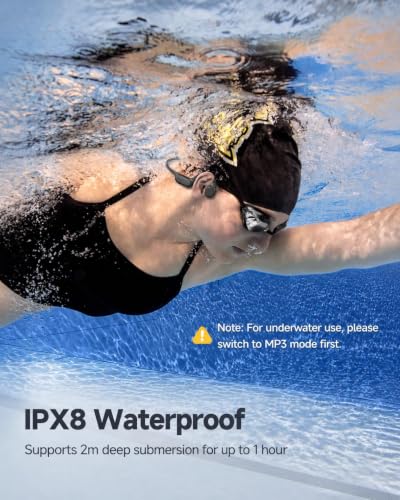 PSIER Bone Conduction Headphones, IPX8 Waterproof MP3 Mode for Underwater - color: Matte Black