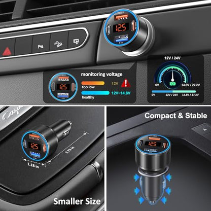 Car Charger USB C, 65W 4-Port Dual 12V USB-C & USB-A Car Phone Charger - color: Black, size: 2 Pack