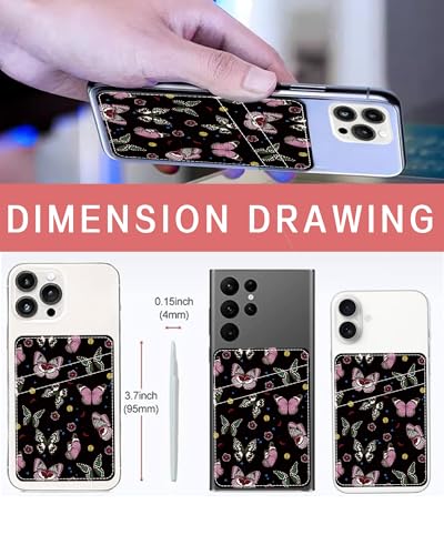 Phone Card Holder, Dual Pocket Leather Phone Wallet Adhesive Stick On, Cute Card Holder, Credit Card Holder for Phone Case Fascinating Butterfly - color: Fascinating Butterfly