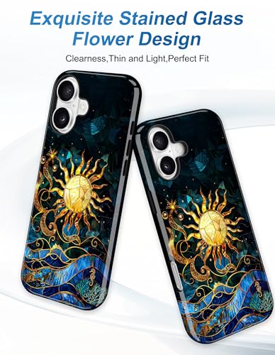 Magnetic Flower Phone Case for iPhone 17 Pro, Blue | Compatible with MagSafe, Cute Stained Glass Beach Aesthetic, TPU and PC Protective Phone Cover for Women Men Girls Boys - color: Blue Beach