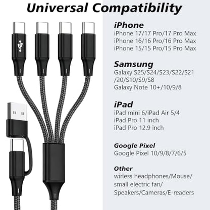Awnuwuy Multi Charge Cable, 4FT 4-in-2, 4 USB C Ports for Type C Devices