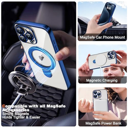 Plating Clear Phone Case for iPhone 15 Pro with Stand 6.1", Blue - color: Blue, size: Iphone 15 Pro