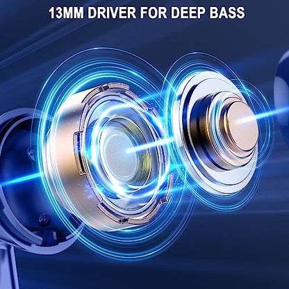 Wireless Earbuds, Bluetooth 5.4 Ear Buds, LED Power Display, 6D Bass Stereo - color: Dark Blue