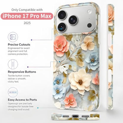 Case Compatible with iPhone 17 Pro Max, 2025 Anti-Yellow Ultra Transparent Soft TPU Phone Case, Shockproof Anti-Slip Slim Lightweight Full Coverage Protective (Flowers 1) - color: Flowers 1