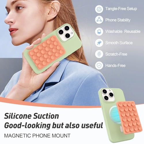 Magnetic Suction Phone Mount for MagSafe Case,Silicone Sticky (Orange) - color: Orange