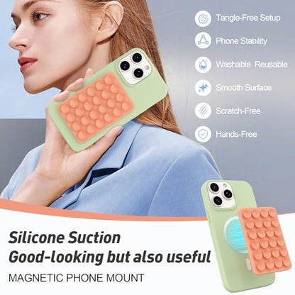 Magnetic Suction Phone Mount for MagSafe Case,Silicone Sticky (Orange) - color: Orange