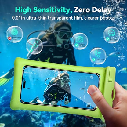 Floating Waterproof Phone Pouch 2 Pack - Dual Floatable Airbags Up to 7.2", IPX8 Waterproof Phone Dry Bag with Lanyard for Beach, for iPhone 17 16 15 Samsung Galaxy Etc., Black + Green - color: Black + Green