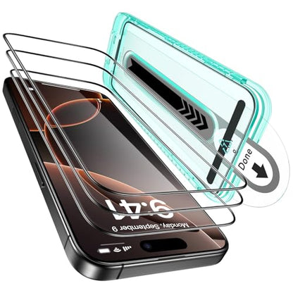 ESR 3 Pack for iPhone 15 Pro Max Screen Protector, [9H Hardness] [Military Grade Shatterproof] Full Coverage Tempered Glass Film with Flawless Fit Tray, HD Clear, Scratch Resistant