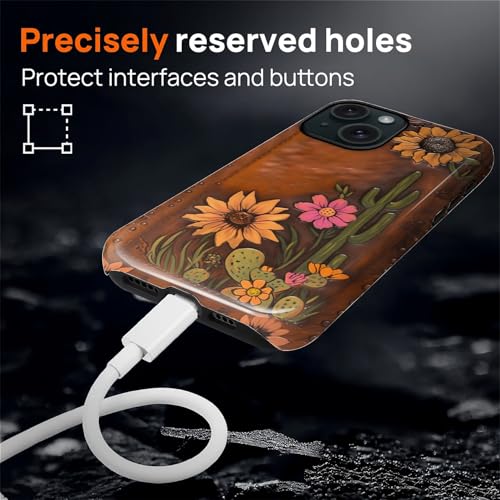 Magnetic Case for iPhone 15, Compatible with Magsafe,PC Hard Shell Silicone Inner Bumper Anti-Scratch Full-Body Cover Shockproof Slim Design Retro Cactus Sunflower - color: Retro Cactus Sunflower, size: iPhone 15