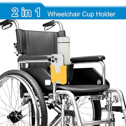 Accmor Wheelchair Cup Holder with Phone Holder, ﻿Universal 360° Rotatable Walker Cup Holder Rollator Scooter Accessory - color: Yellow