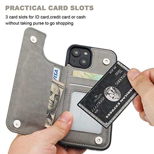 ONETOP for iPhone 14 Wallet Case with Credit Card Holder,Gray - color: Gray