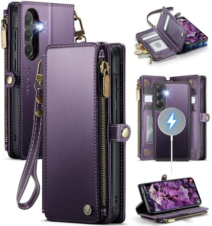 Defencase for Galaxy S25 Plus Case Wallet Compatible with Magsafe, Purple | Magnetic Detachable, RFID Bolcking Card Holder, Zipper Strap, PU Leather Drop-Proof Phone Cover for Samsung Galaxy S25+/Plus - color: (Detachable with Magsafe)-Purple