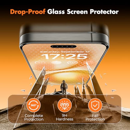 UNBREAKcable 3-Pack Screen Protector for iPhone 15 Pro, Double Shatterproof Tempered Glass [Easy Installation Frame] [9H Hardness] [Full Coverage] [HD Clear] for iPhone 15Pro 6.1 inch - size: iPhone 15 Pro