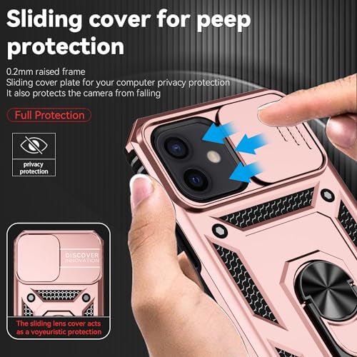 for iPhone 12/ iPhone 12 Pro Case with Camera Lens Cover, | HD Screen Protector, 16 FT Military Grade Drop Protection, Magnetic Kickstand Rugged Shockproof Protective Cove - color: Rose Gold