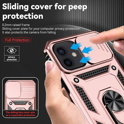 for iPhone 12/ iPhone 12 Pro Case with Camera Lens Cover, | HD Screen Protector, 16 FT Military Grade Drop Protection, Magnetic Kickstand Rugged Shockproof Protective Cove - color: Rose Gold