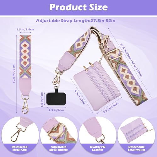 Clip and Go Phone Strap with Zippered Pouch,Phone Strap with Cellphone Chain Accessories - color: Purple