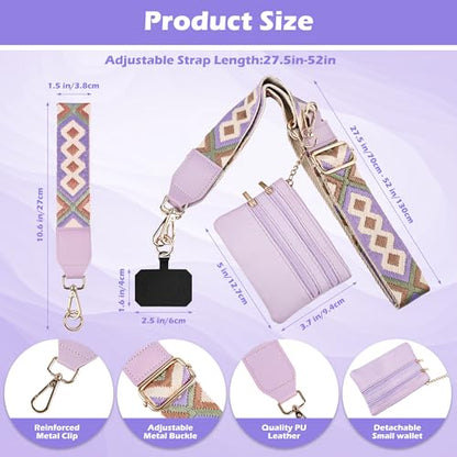 Clip and Go Phone Strap with Zippered Pouch,Phone Strap with Cellphone Chain Accessories - color: Purple