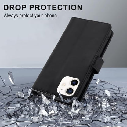MONASAY Wallet Case Compatible for iPhone 12 mini 5G 5.4-inch,[Glass Screen Protector Included] [RFID Blocking] Flip Folio Leather Cell Phone Cover with Credit Card Holder, Black - color: Black