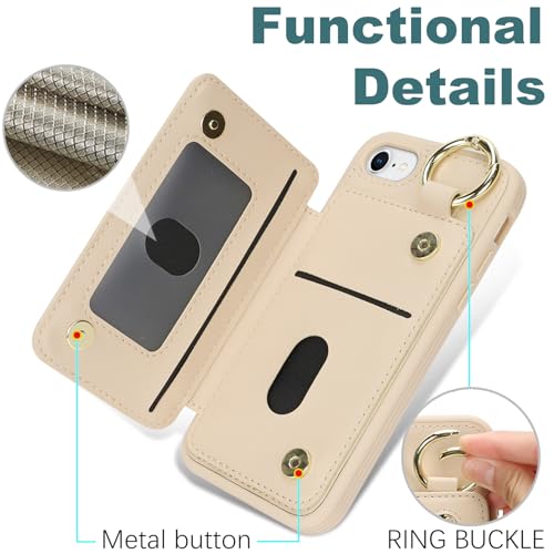 Ｈａｖａｙａ Flip Wallet Case for iPhone SE 3rd & 2nd Gen iPhone 8 & 7 - Beige - color: Beige-Ring, size: iPhone SE 3rd & 2nd Gen & 8 & 7 Case