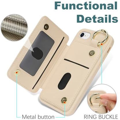 Ｈａｖａｙａ Flip Wallet Case for iPhone SE 3rd & 2nd Gen iPhone 8 & 7 - Beige - color: Beige-Ring, size: iPhone SE 3rd & 2nd Gen & 8 & 7 Case