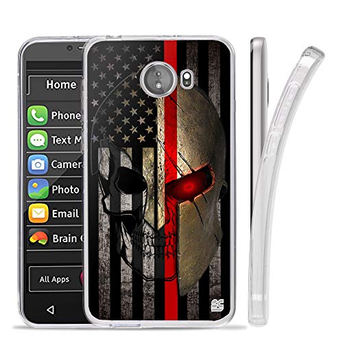 Compatible with GreatCall Jitterbug Smart2 (5.5” Screen) Smartphone Compatible with Seniors/Phone Skin Case Slim - color: American Flag Spartan Skull