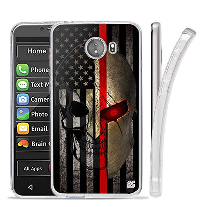 Compatible with GreatCall Jitterbug Smart2 (5.5” Screen) Smartphone Compatible with Seniors/Phone Skin Case Slim - color: American Flag Spartan Skull