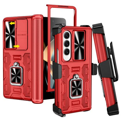 VEGO for Samsung Z Fold 4 Case with Belt Clip Holster and Kickstand - color: A-Red, size: Galaxy Z Fold 4